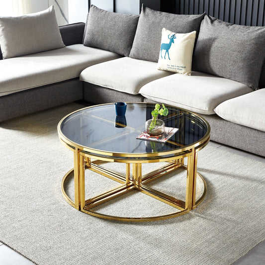 Table Basse Elve – Métal Gold & Plateau Fumé 90x45 cm