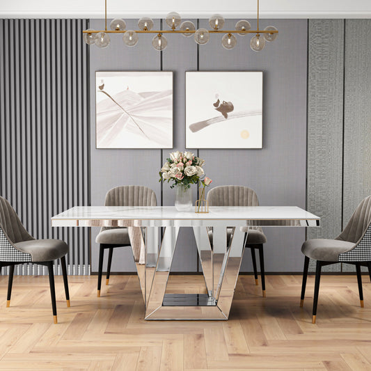 Table Élégance – Plateau effet marbre blanc 180x90x75 cm