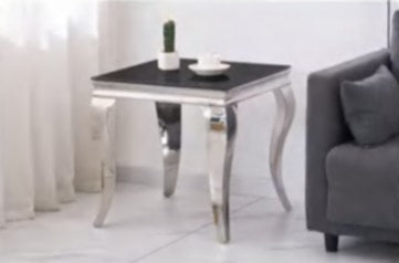 Guéridon Baroque Chrome – Plateau Noir 50x50 cm