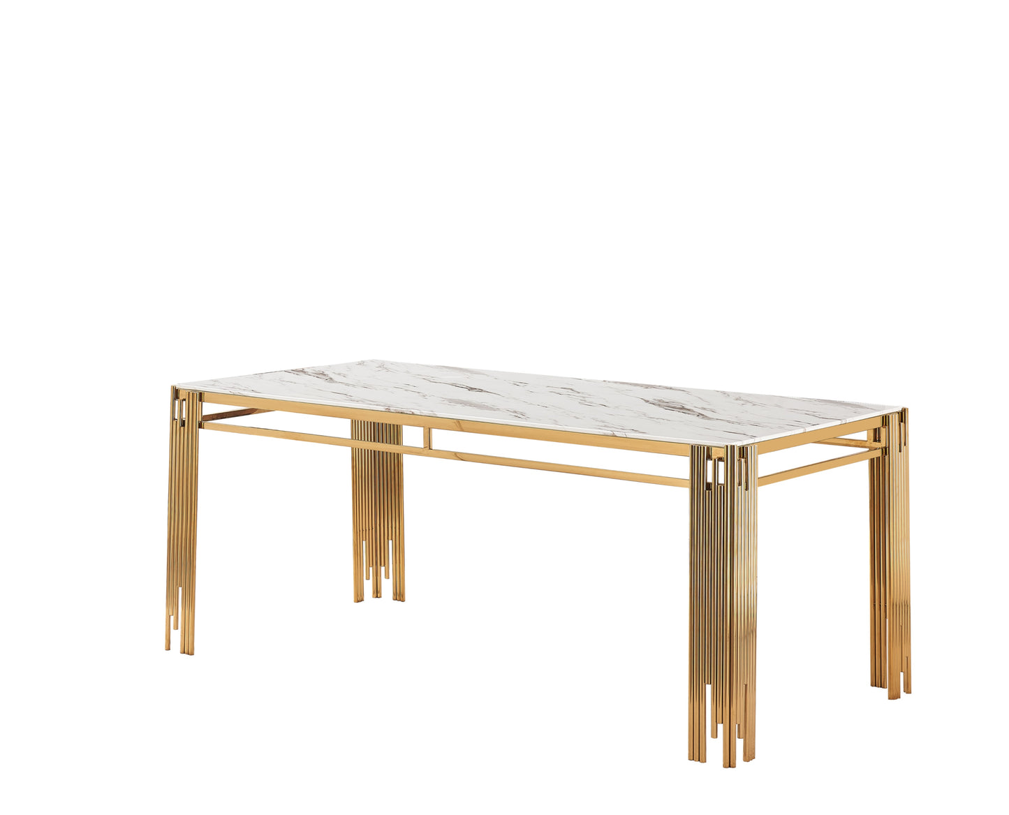 Table à manger Flûte en marbre blanc avec pied gold – 150x90x75 cm