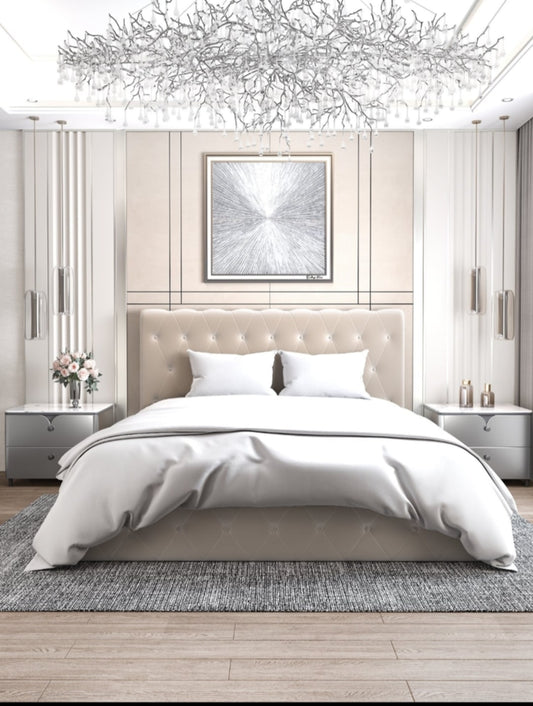 Lit Coffre « Corsica » en Velours Beige – 180x200 cm