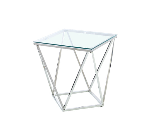 Bout de Canapé Alina chrome– Plateau transparent 50x50 cm