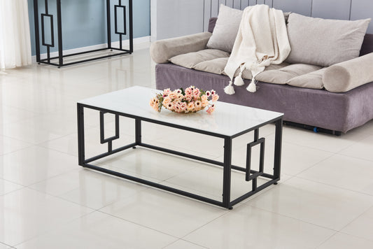 Table Basse Sophie – Métal & Marbre Blanc 120x60x45 cm