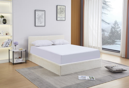 Lit Coffre Maia – Tissu Côtelé Beige 140x190 cm