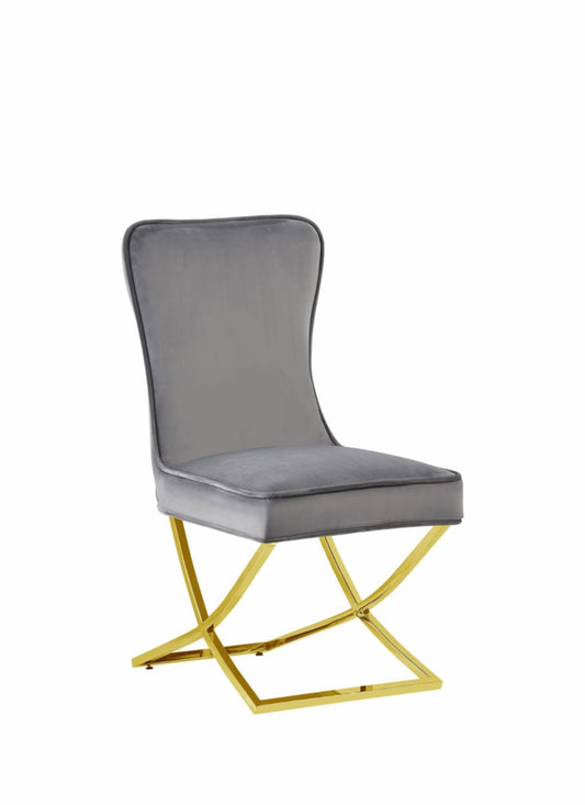 Chaise Gabrielle en Velours Anthracite avec Pieds Gold