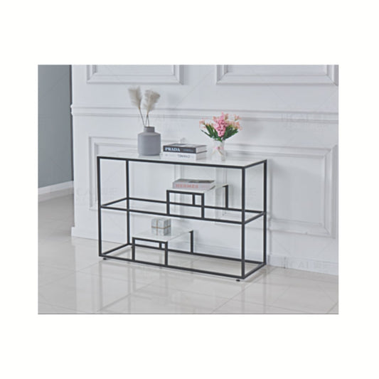 Console Romy en Métal avec Plateau Marbre Blanc – 120x40x80 cm