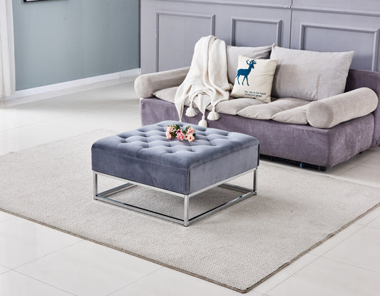 Table Basse à Tiroirs – Chrome & Gris 80x80x43 cm