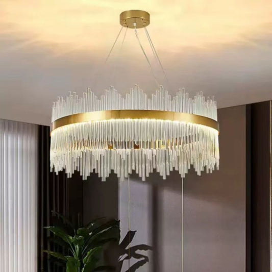 Lustre Aurore en verre avec cadre rond et câbles réglables 70x60x33 cm – Design moderne et raffiné