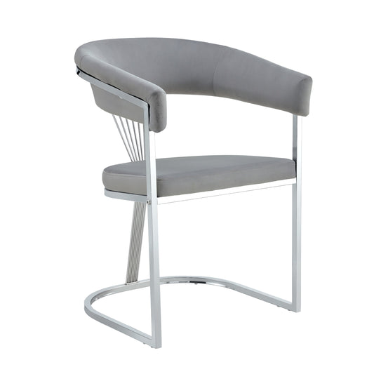 Chaise avec Accoudoirs Brittany en Velours Gris Silver et Pieds Chromés – Confort et Modernité