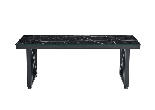 Table Basse Levanto – Pieds Métal Noir & Plateau Verre Marbre Noir 120x60x45 cm