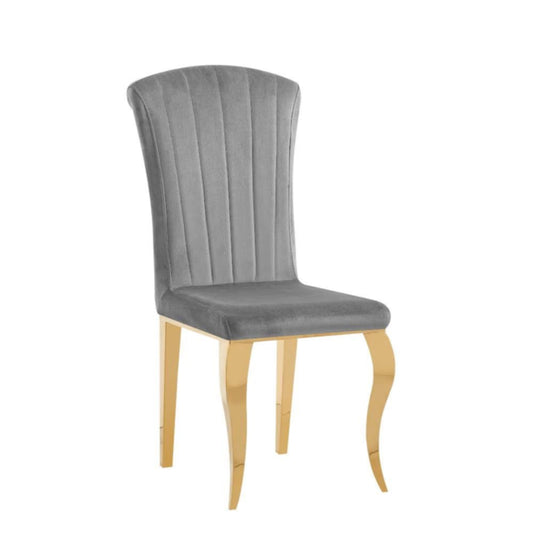 Chaise Louis en Velours Ardoise avec Pieds Dorés – Élégance et Raffinement