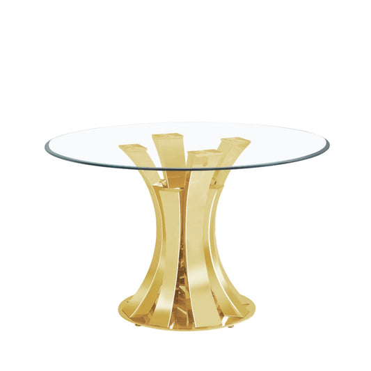 Table à manger ronde Judith – Pieds finition gold et plateau transparent Ø120 cm