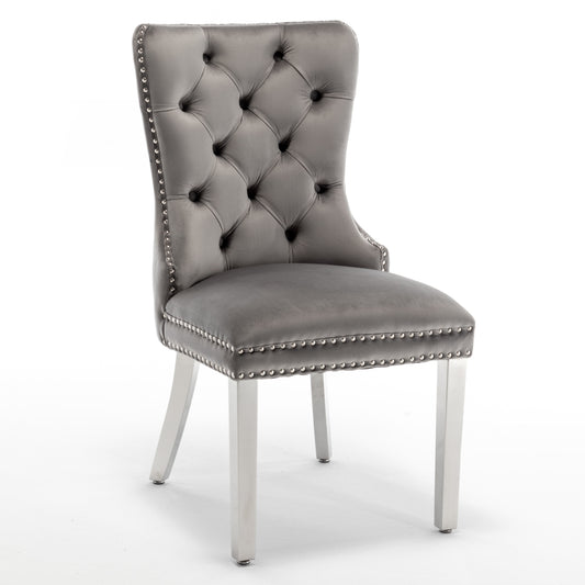 Chaise Poignée Rectangle en Velours Anthracite avec Pieds Chrome