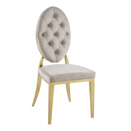 Chaise Médaillon Capitonnée en Velours Moka avec Pieds Dorés – Style Baroque et Élégance