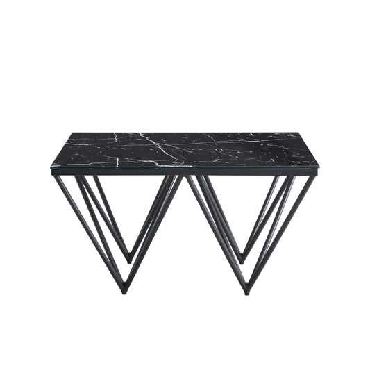 Table Basse Gizeh – Pieds Métal Noir & Plateau Verre Marbre Noir 80x80x45 cm
