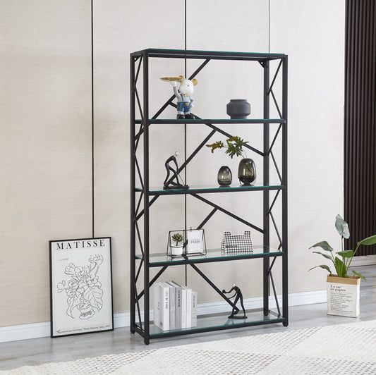 Étagère Geomag – Métal Noir & Plateaux Transparants 100x30x180 cm