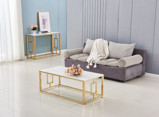 Table Basse Sophie – Gold & Marbre Blanc 120x60x45 cm