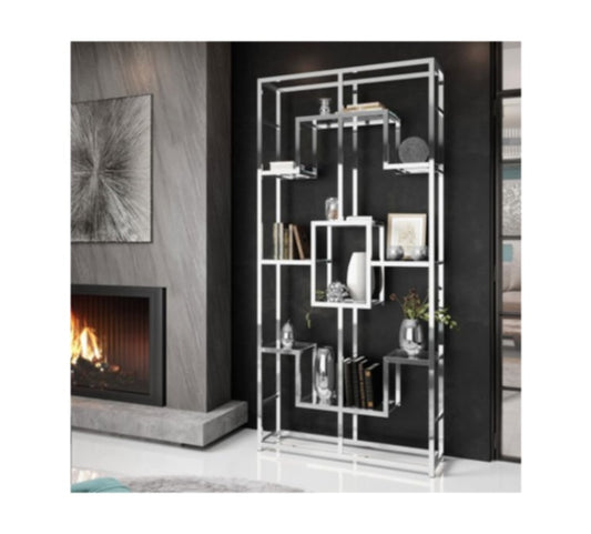 Étagère Richmont – PiedsChrome & Plateaux Transparants 100x30x180 cm