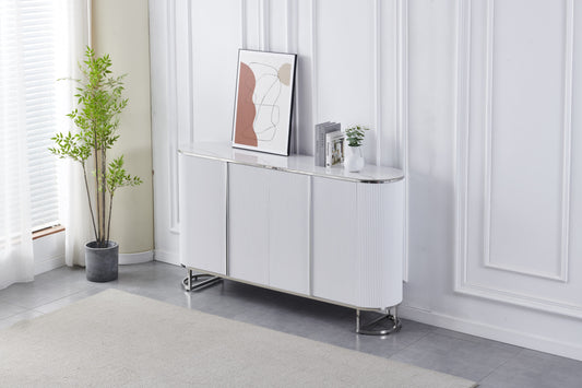 Buffet Esmée argent avec finition marbre blanc et gris – Chic et fonctionnel
