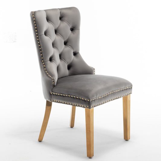 Chaise Poignée Rectangle en Velours Anthracite avec Pieds Dorés – Chic et Confort
