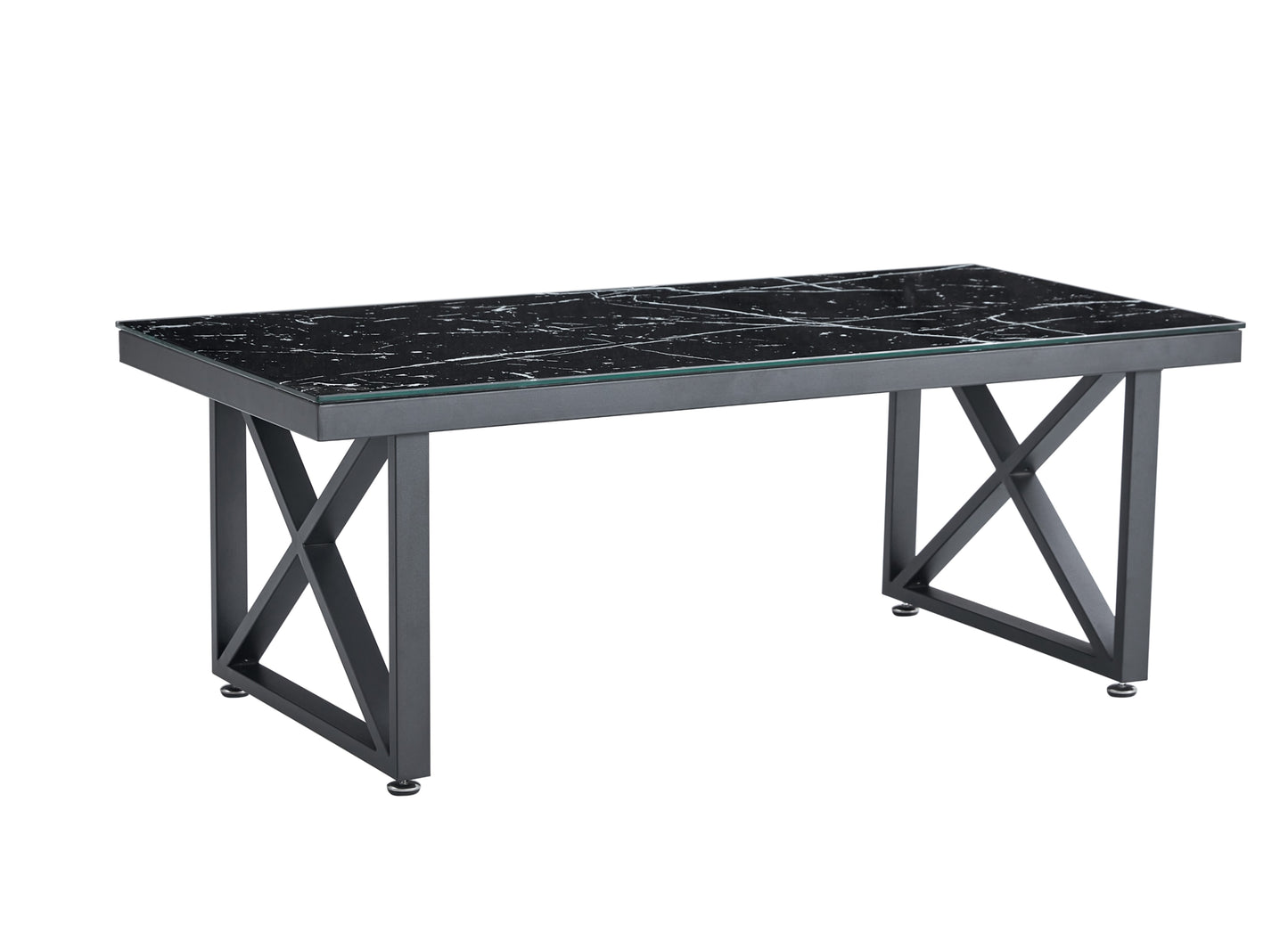 Table Basse Levanto – Pieds Métal Noir & Plateau Verre Marbre Noir 120x60x45 cm