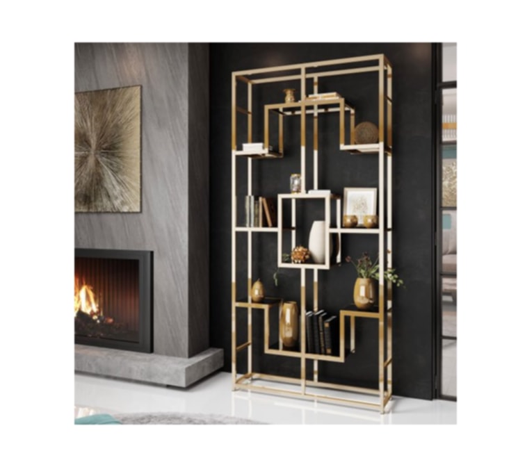 Étagère Richmont – Pieds Gold & Plateaux Transparants 100x30x180 cm