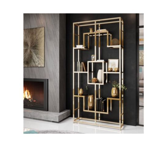 Étagère Richmont – Pieds Gold & Plateaux Transparants 100x30x180 cm