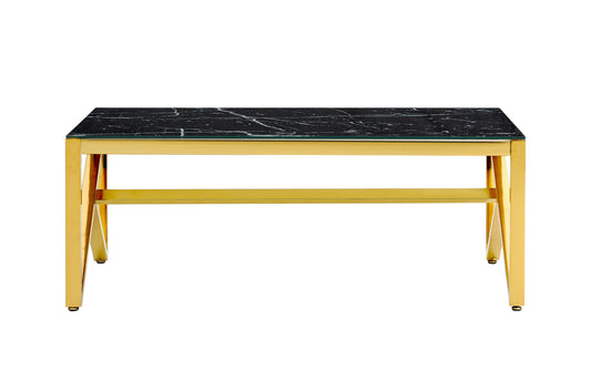 Table Basse Majestique – Pieds Gold & Plateau Verre Effet Marbre Noir 120x60x45 cm