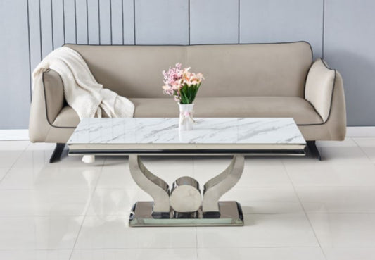 Table Basse Trofy – Plateau Marbre Blanc 120x70x49 cm