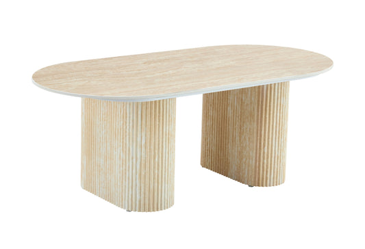 Table Basse Roxy – Pieds Effet Travertin & Plateau en Céramique Travertin Mat 120x60x45 cm