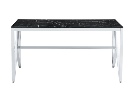 Table repas Majestique – Pieds chrome et plateau effet marbre noir 150x90x75 cm