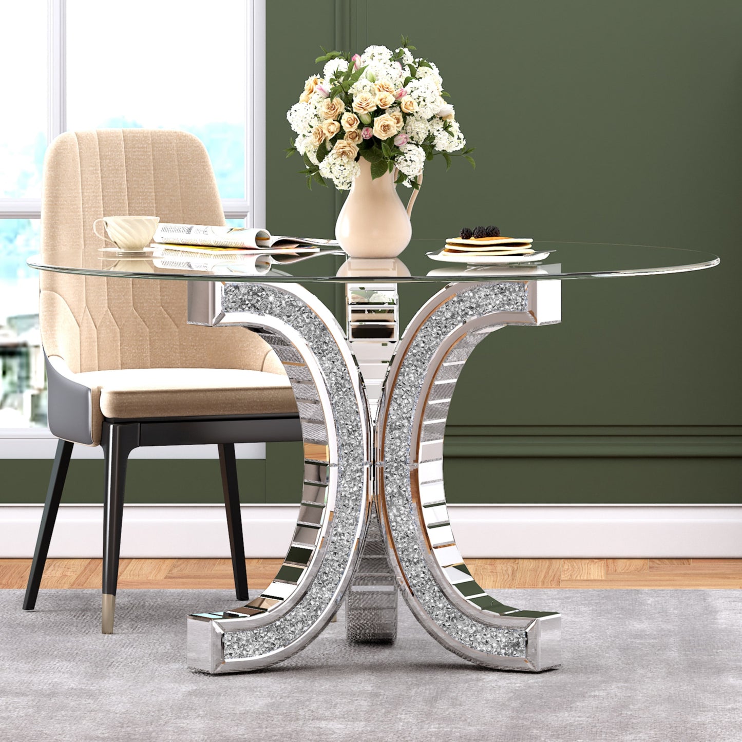 Table de repas Éclat – Plateau miroir rectangulaire 130x75 cm