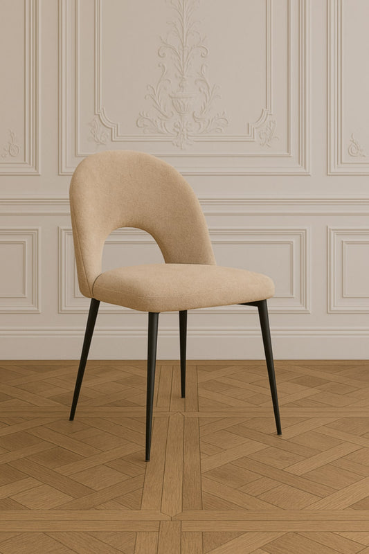 Chaise Teddy en Chenille Moka avec Pieds Métal Noir – Confort et Élégance