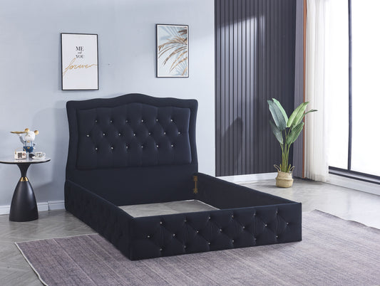Cadre de lit Trend 140x190 cm en velours noir – moderne et élégant (sans sommier)
