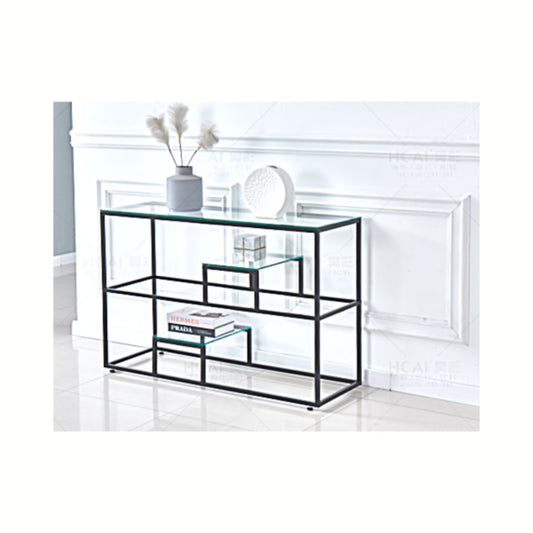 Console Romy en Métal avec Plateau Verre Transparent – 120x40x80 cm