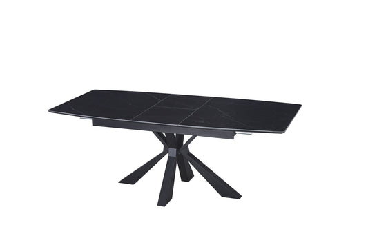 Table extensible Bianca – Pieds métal noir et plateau céramique effet marbre noir 160/200 cm