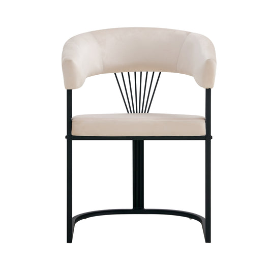 Chaise Brittany avec Accoudoirs en Velours Beige et Pieds Métal Noir – Élégance et Confort