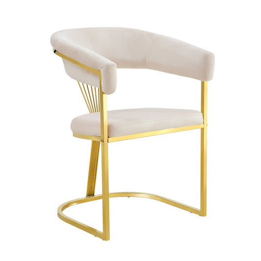 Chaise Brittany avec Accoudoirs en Velours Beige et Pieds Dorés – Élégance et Confort