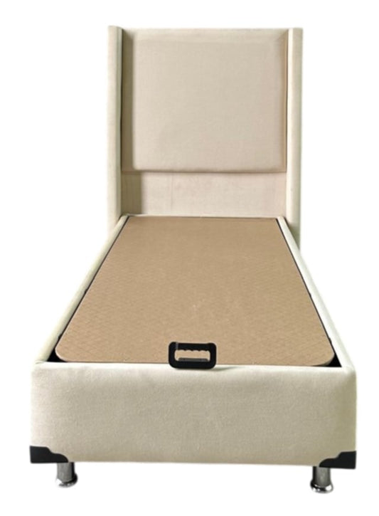 Lit Coffre Coco Box – Velours Beige 90x190 cm