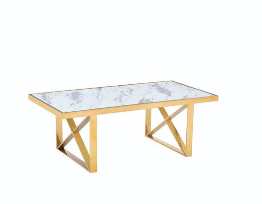 Table Basse Levanto – Métal Gold & Plateau Marbre Blanc 120x60x45 cm