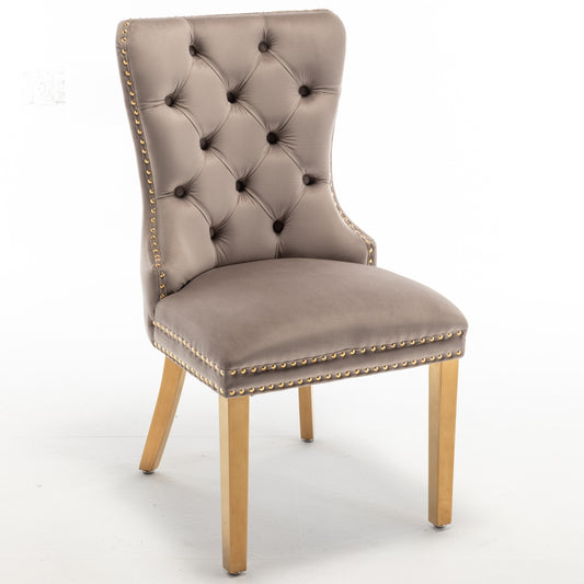 Chaise Poignée Rectangle en Velours Moka avec Pieds Dorés – Élégance et Confort