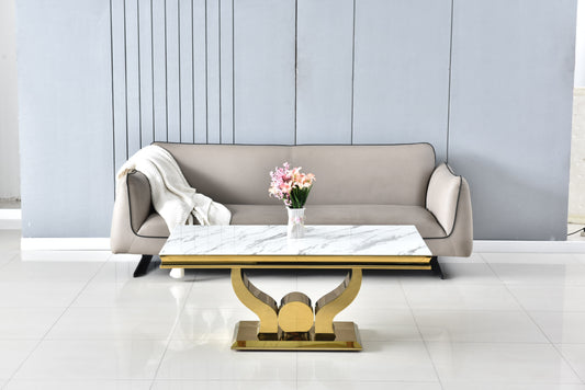 Table Basse Trofy – Gold & Marbre Blanc 120x70x49 cm