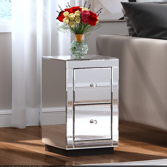 Table de chevet Candelle avec 2 tiroirs miroir – design chic et moderne