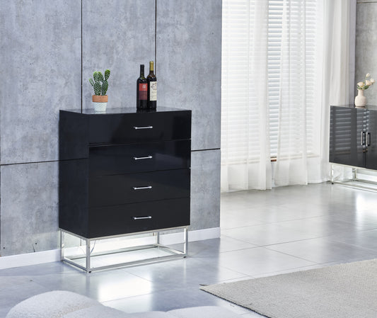 Commode Alya laquée avec détails chrome – Design moderne et élégant