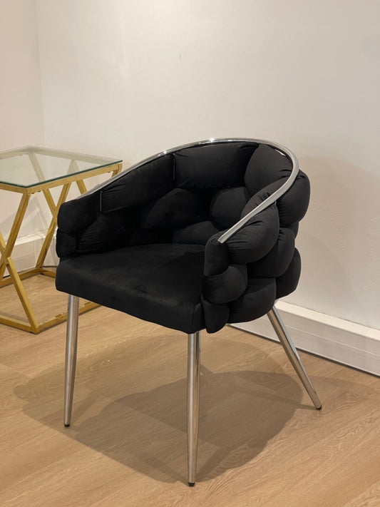 Chaise Ballon en Velours Noir avec Pieds Chromés – Chic et Confort