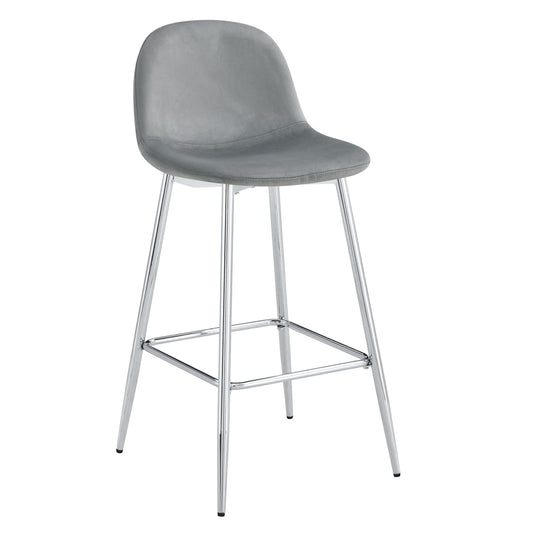 Tabouret de Bar Scandinave en Velours Gris avec Pieds Chromés – Confort et Style