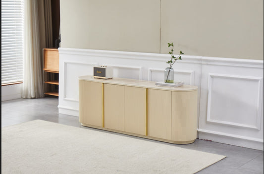 Meuble TV Calypso – Noyer avec Plateau en Céramique Effet Travertin 180 cm