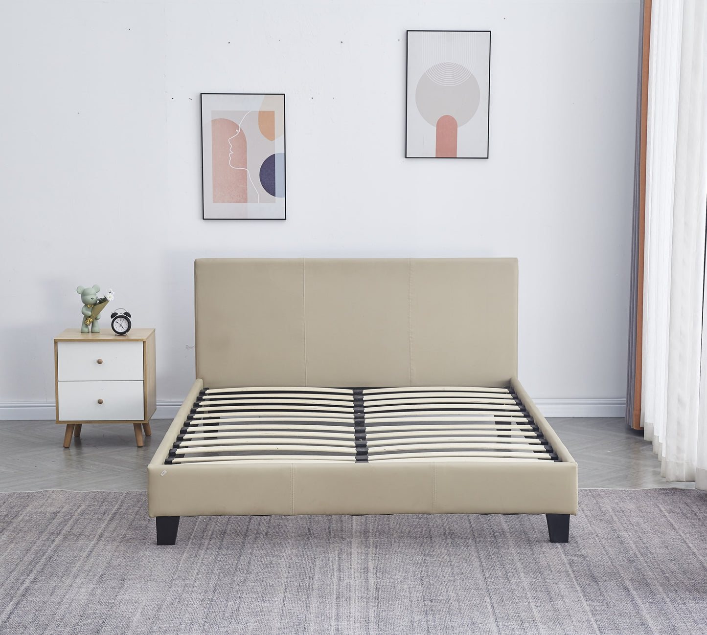 Lit Melbourne en Similicuir Taupe 140x190 cm