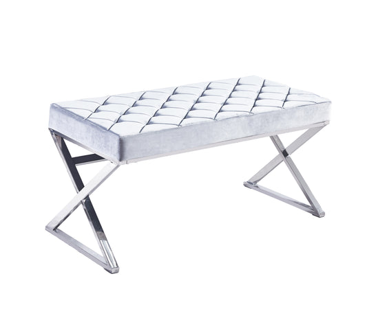 Banquette Olympe en Velours Gris avec Pieds Chromés – 97x44x46 cm