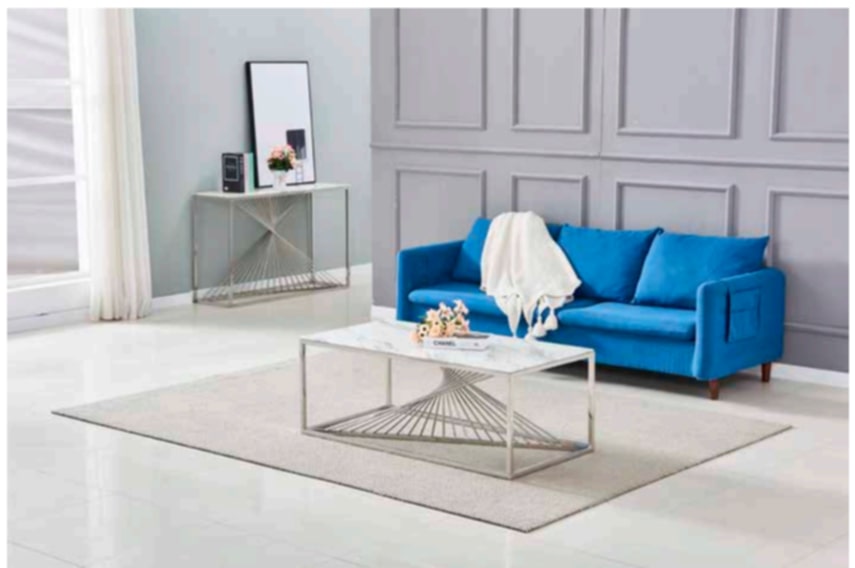 Console Brittany en Chrome avec Plateau Marbre Blanc – 120x40x78 cm